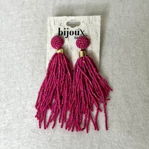Bijoux Pink Beaded Tassel Dangle Earrings